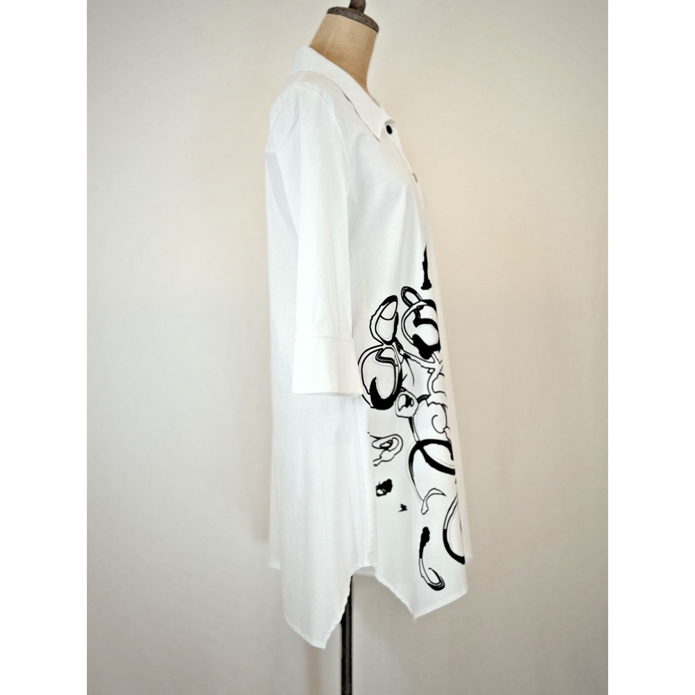 NWT Sassy BOUTIQUE #13450 White w/Black Pattern Button Down Tunic #0216 XS - Picture 4 of 12